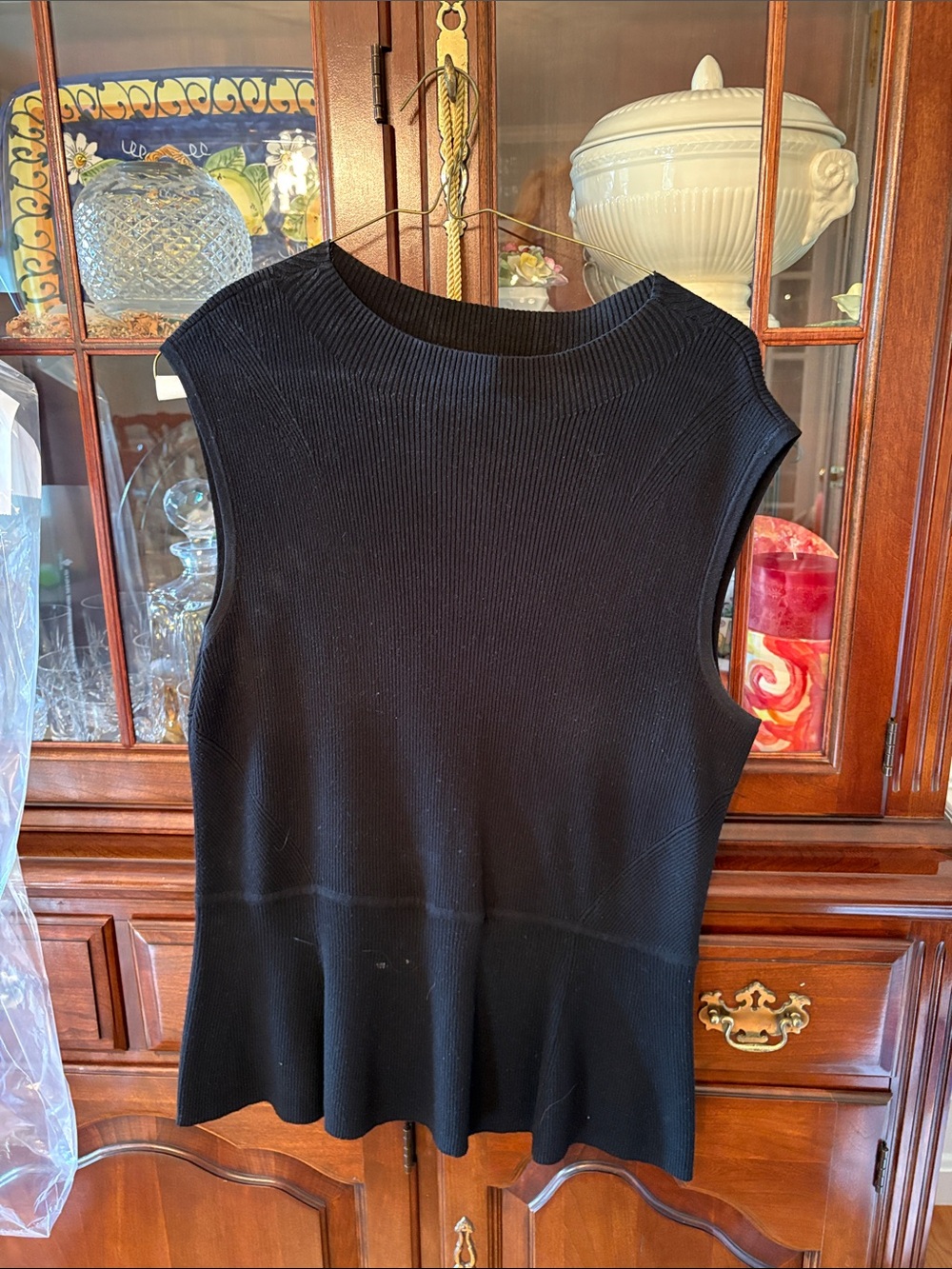 Talbots Black Ribbed Sleeveless Peplum Tank